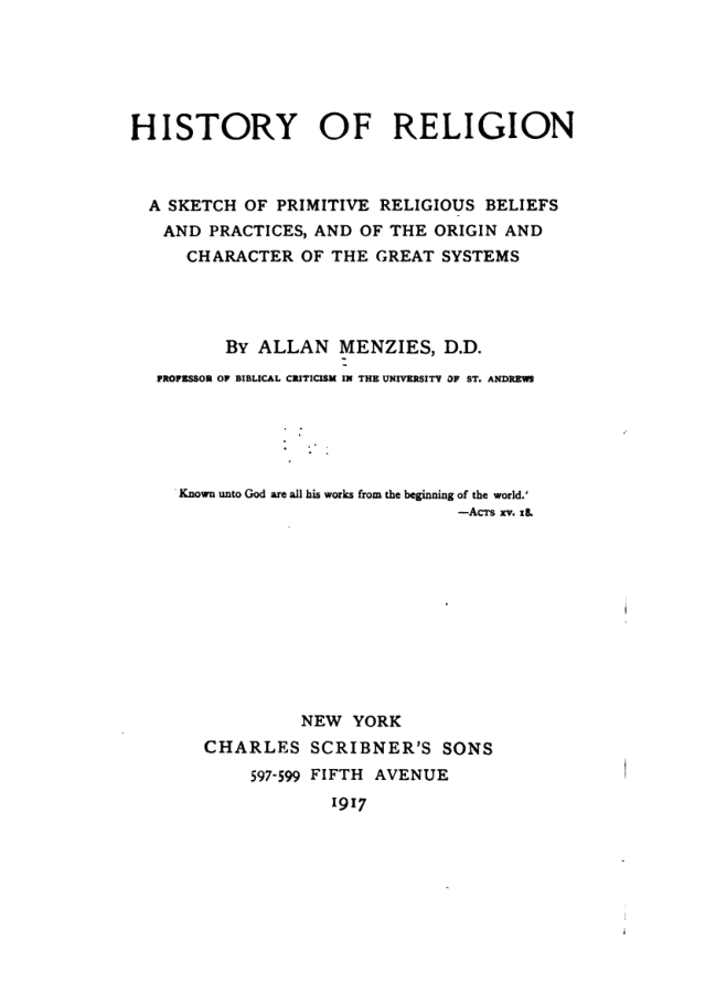 History Of Religion - A Menzies cover