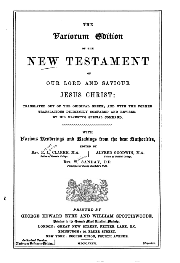 The Variorum Edition of the New Testament cover
