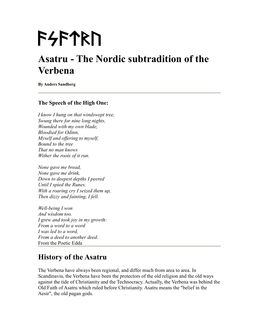 Anders Sandberg - Asatru The Nordic Subtradition Of The Verbena cover