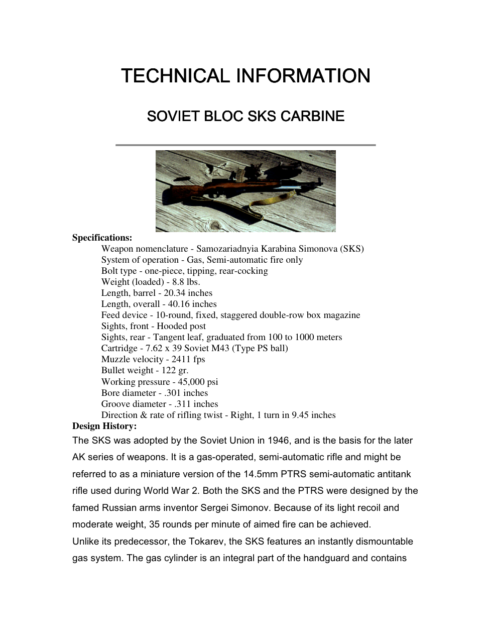 Soviet BLOC SKS Carbine Tech Info 2002 28 pages cover
