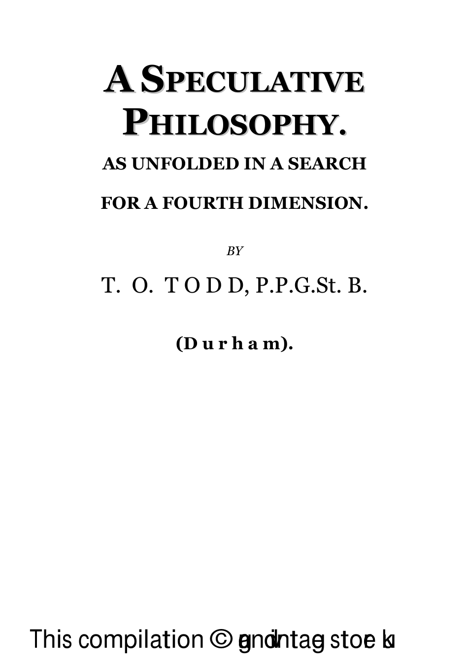 A Speculative Philosophy - T O Todd cover