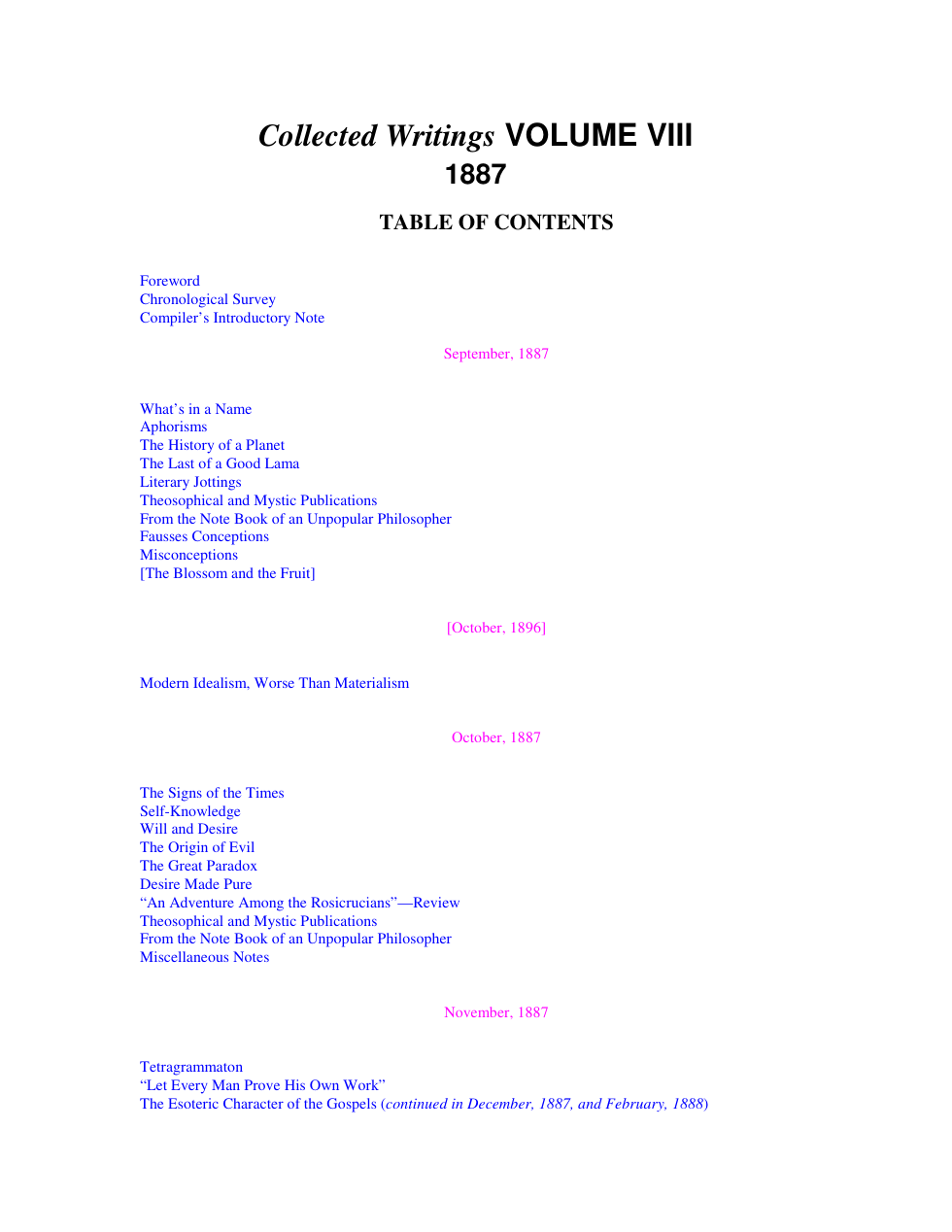H P Blavatsky - Collected Writings Volume VIII (1887) cover