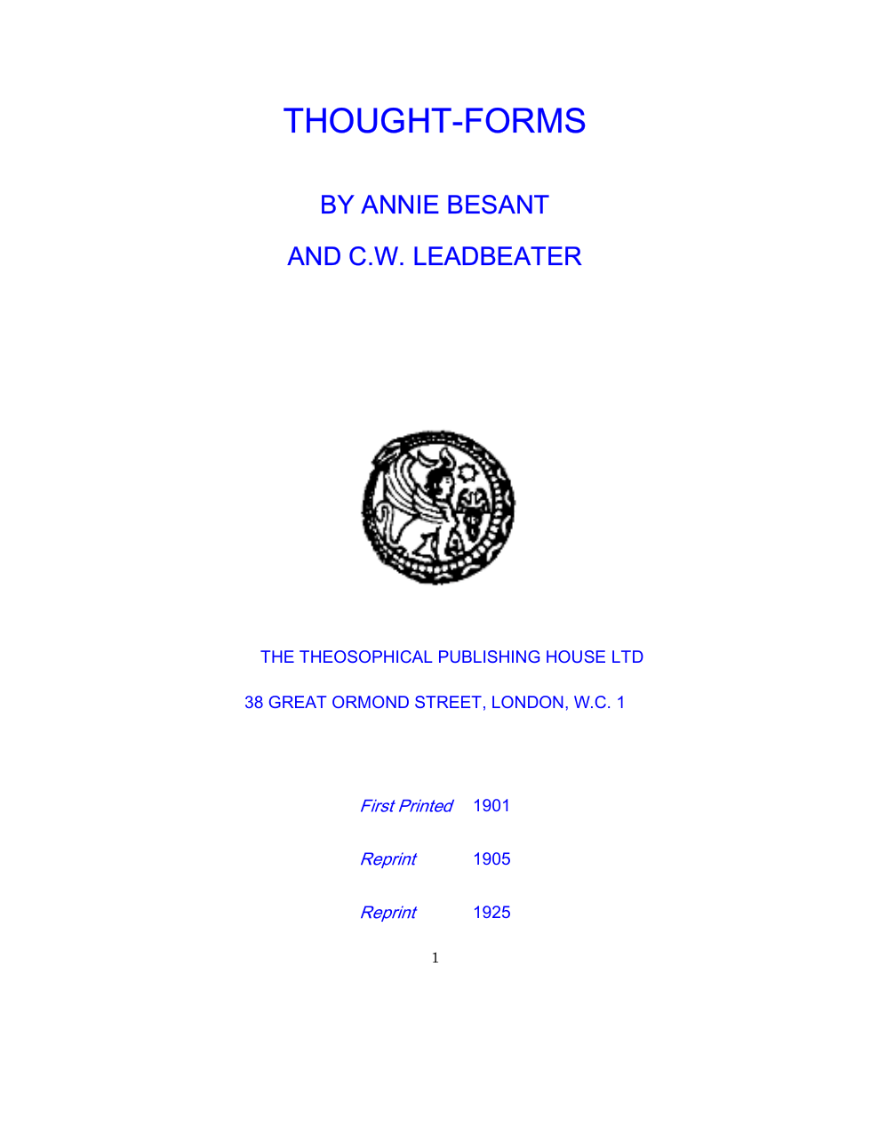 Annie Besant - Thought-Forms (2007, BiblioBazaar) cover