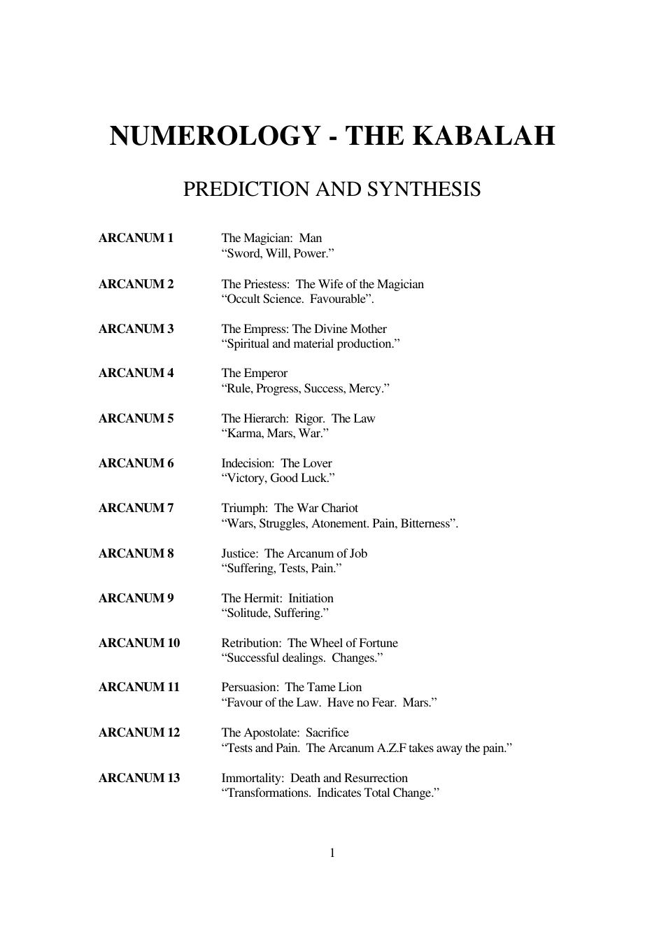 Numerology - The Kabalah - Predictions and Synthesis cover
