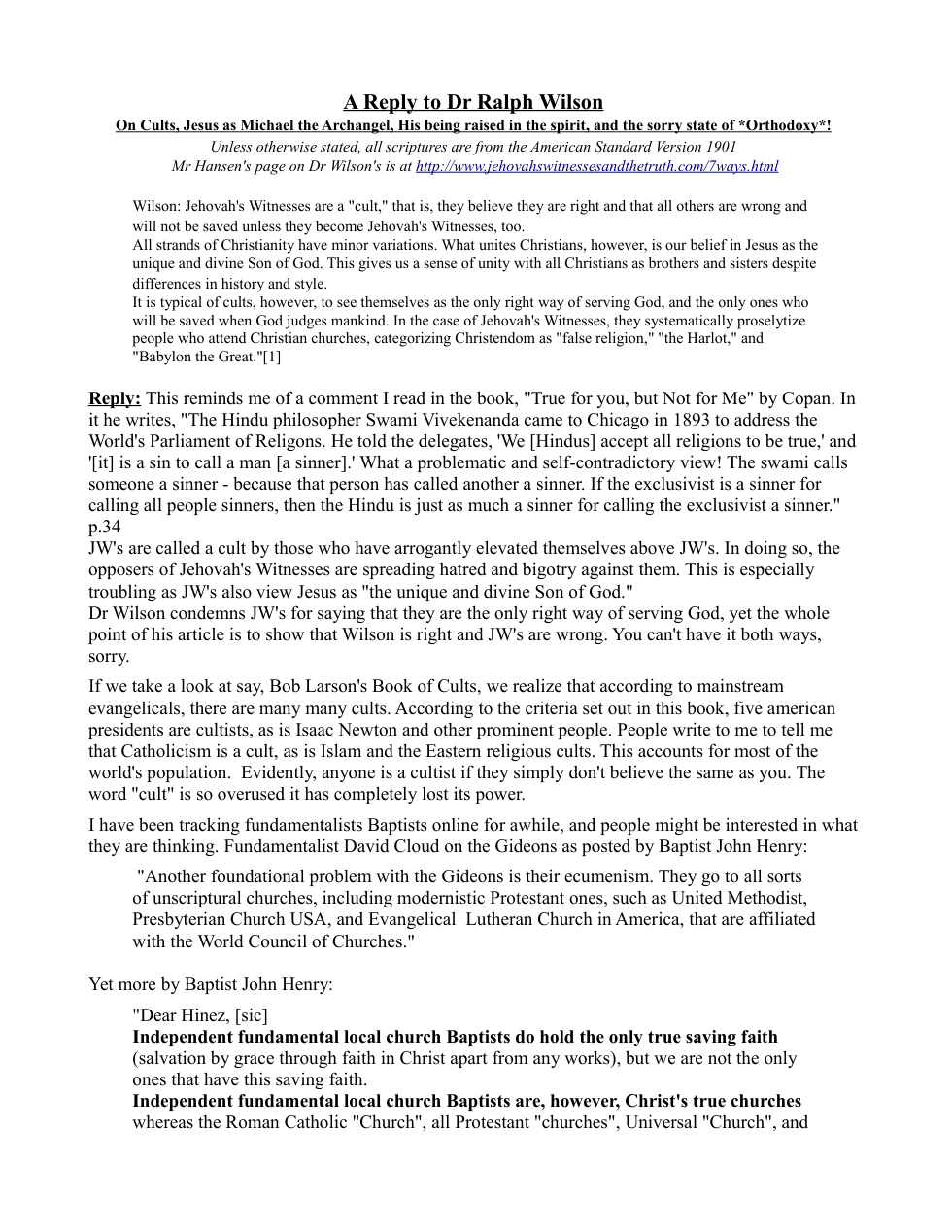 A Reply to Dr Ralph Wilson cover