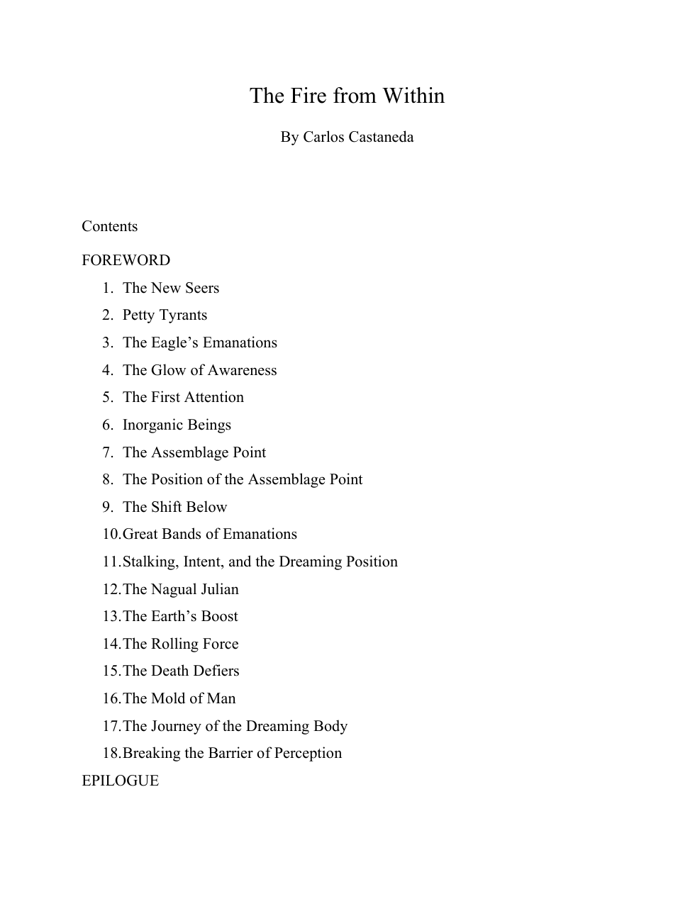 Carlos Castaneda - The Fire From Within cover