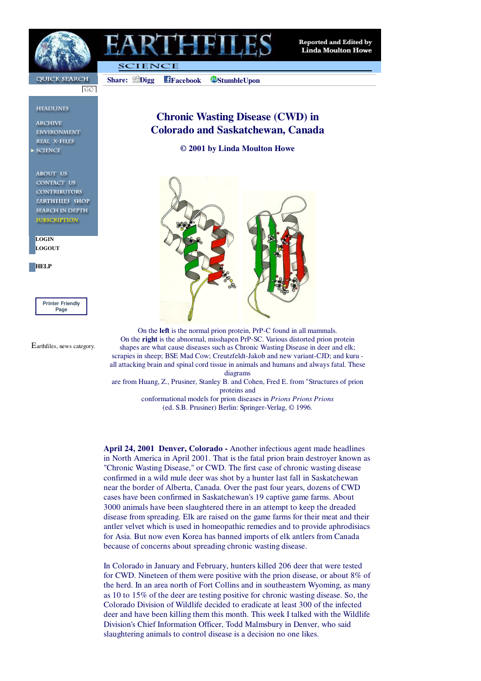 04 24 2001 Chronic Wasting Disease (CWD) in Colorado and Saskatchewan, Canada cover