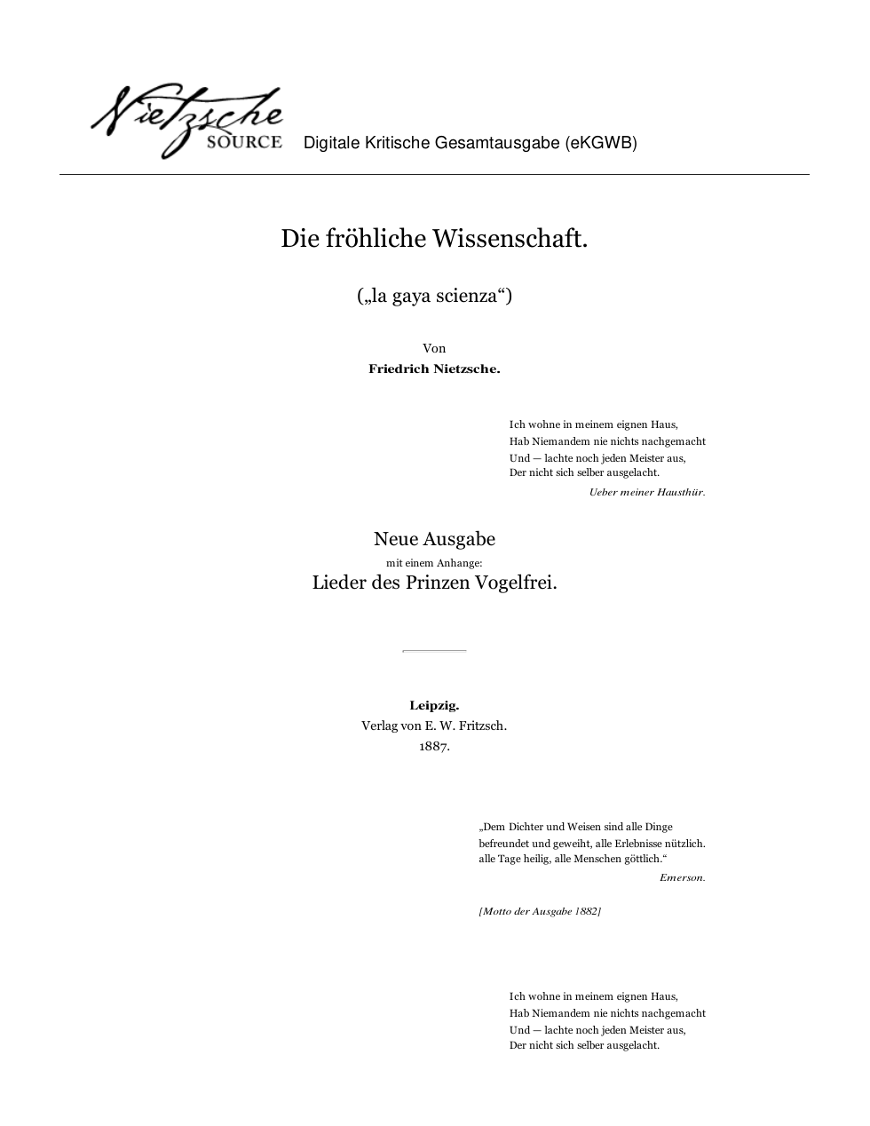 Die fröhliche Wissenschaft cover