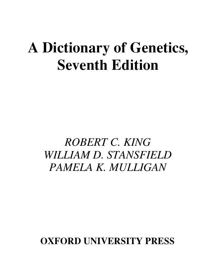 A Dictionary of Genetics 7th Edition cover