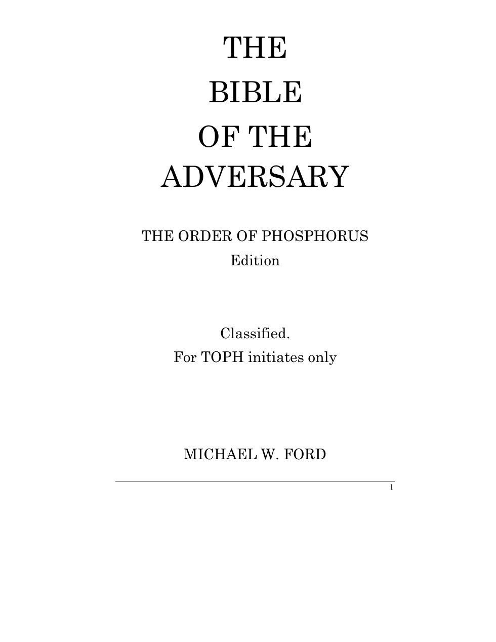 Michael W. Ford - The Bible of the Adversary TOPH cover