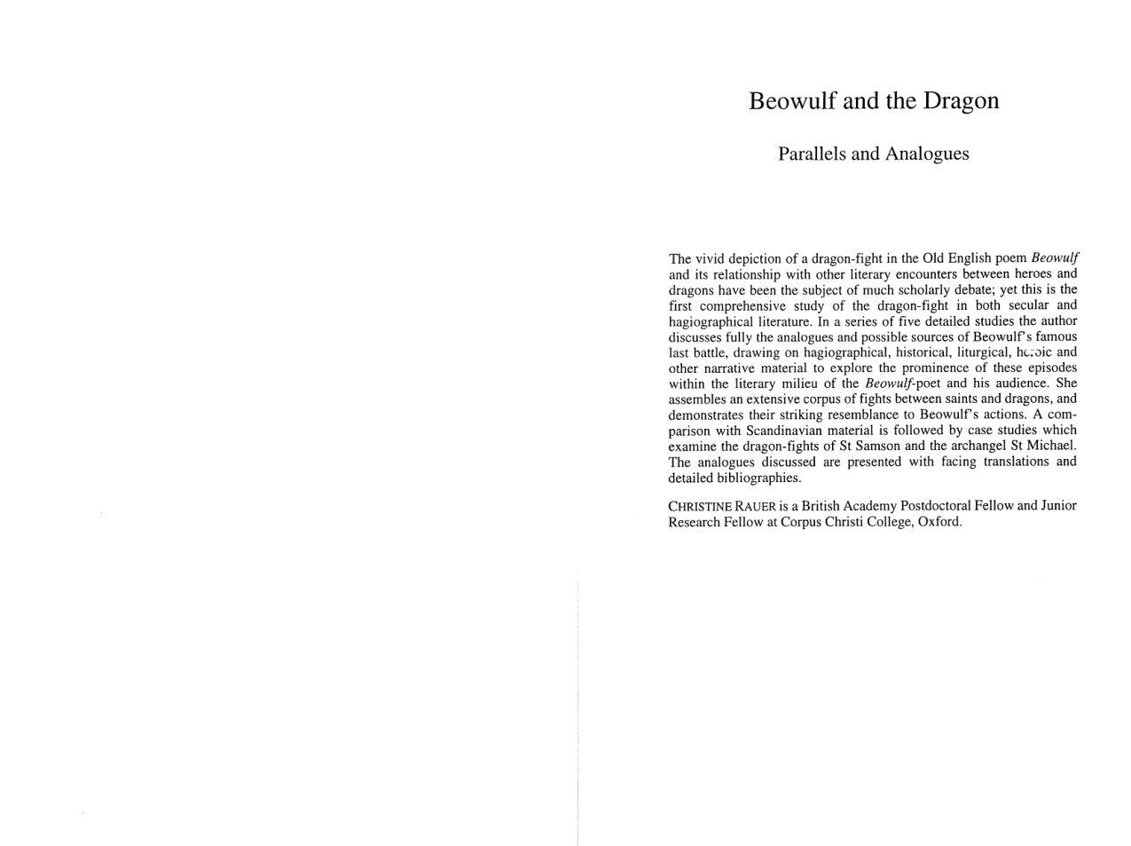 Christine Rauer - Beowulf and the Dragon Parallels and Analogues cover
