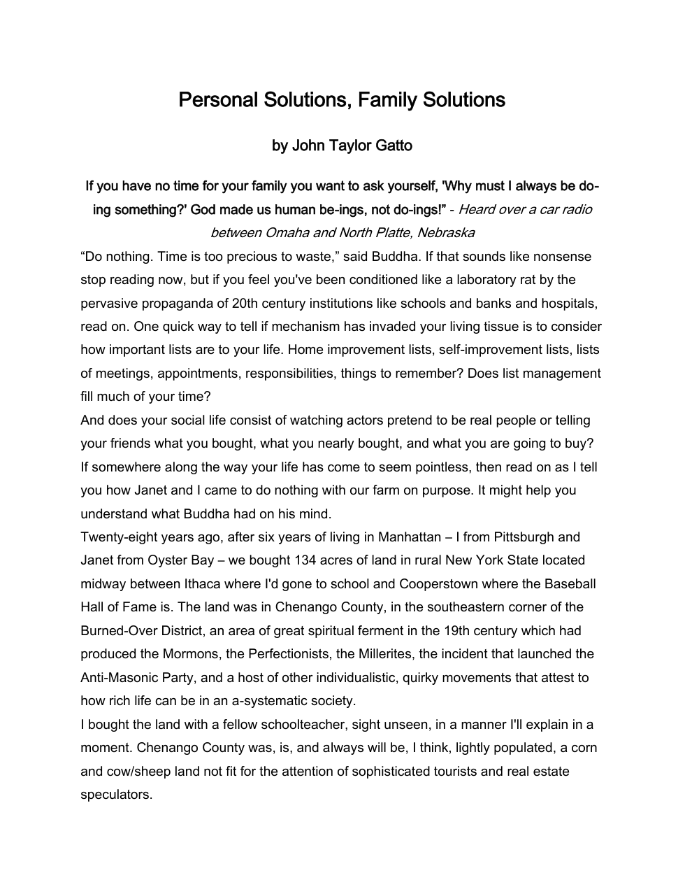 John Taylor Gatto - Personal Solutions, Family Solutions cover