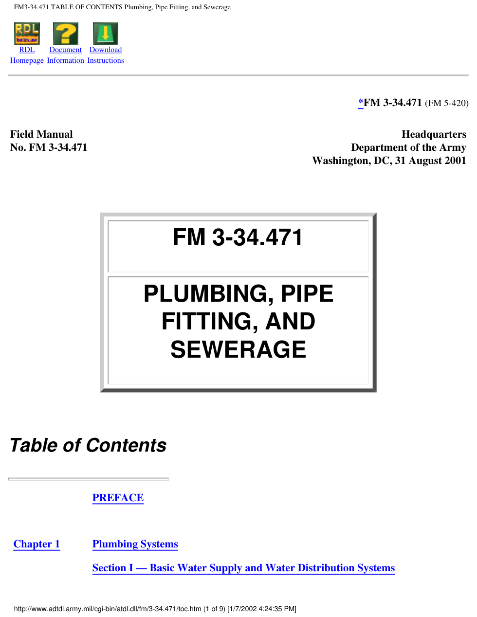 ARMY Plumbing,Pipe-Fitting,Sewerage 2001 340 pages cover