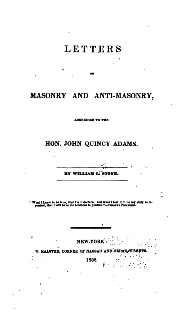 Letters on Masonry and Anti Masonry - J Quincy Adams cover