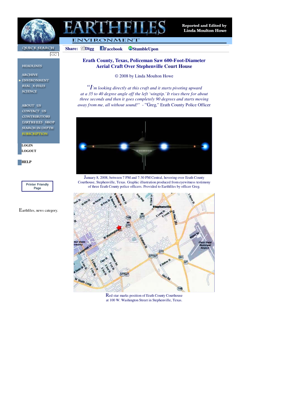 12 17 2008 Erath County, Texas, Policeman Saw 600-Foot-Diameter Aerial Craft Over Stephenville Court House cover