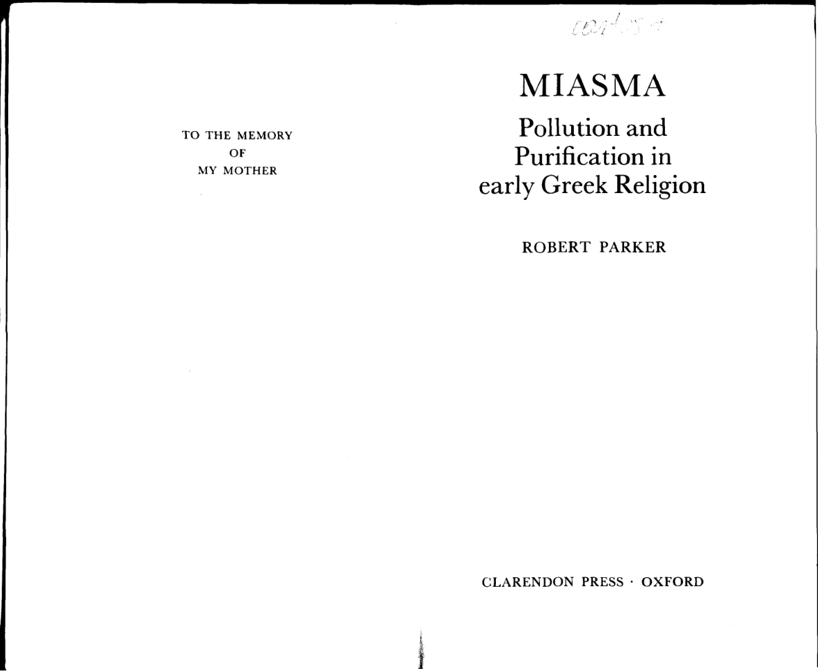 Robert Parker-Miasma Pollution and Purification in Early Greek Religion-Clarendon Press (1996) cover