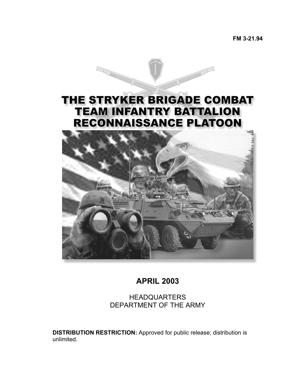 ARMY Stryker BCT Battalion Recon Platoon 2003 345 pages cover