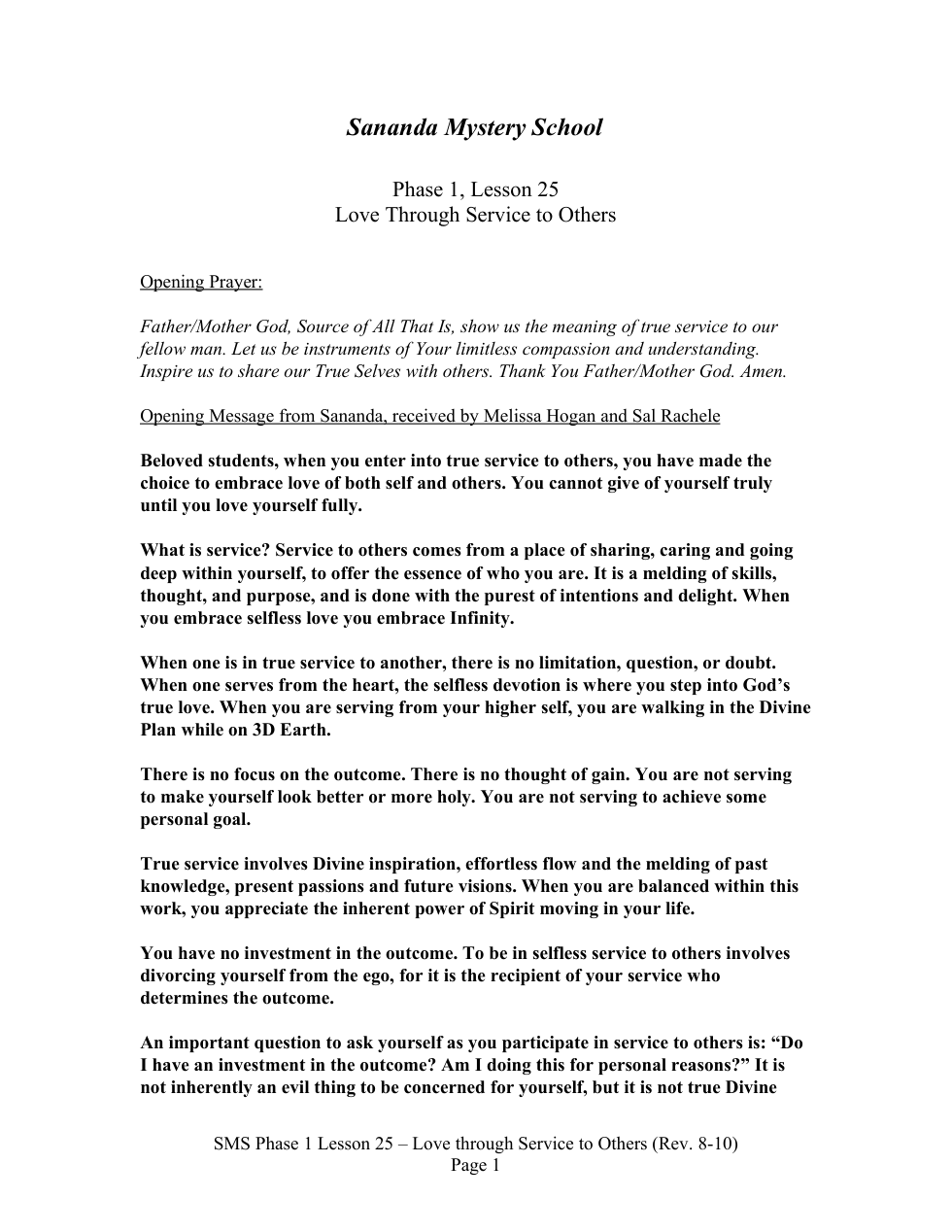 SMS Phase 1 Lesson 25 - Love through Service to Others cover