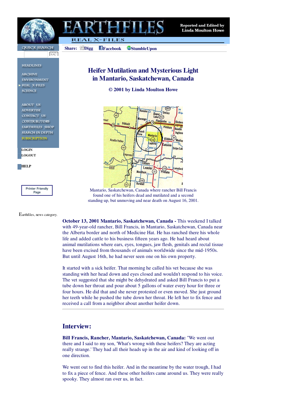 10 13 2001 Heifer Mutilation and Mysterious Light in Mantario, Saskatchewan, Canada cover