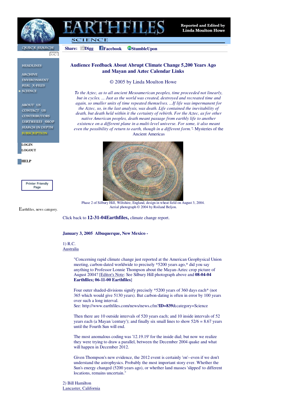 01 03 2005 Audience Feedback About Abrupt Climate Change 5,200 Years Ago and Mayan and Aztec Calendar Links cover