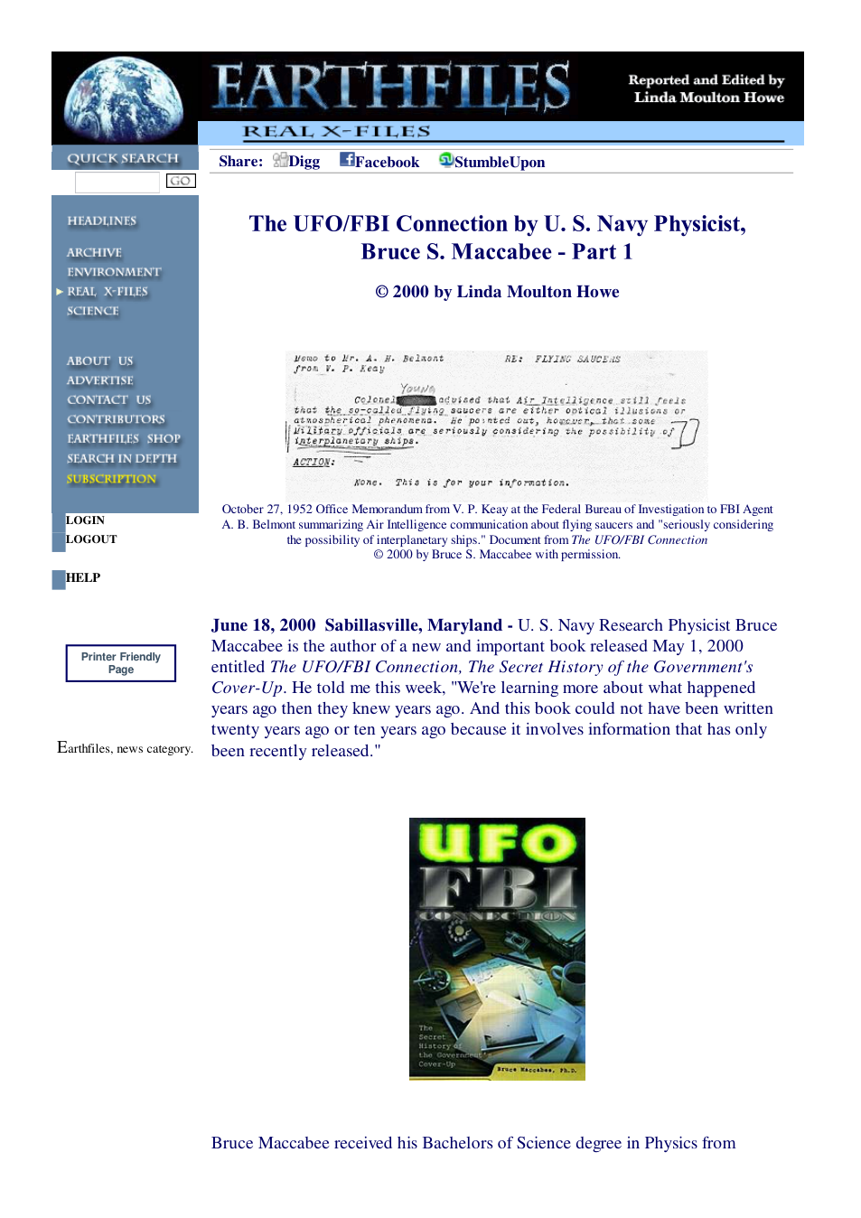 06 18 2000 The UFO FBI Connection by U. S. Navy Physicist, Bruce S. Maccabee - Part 1 cover