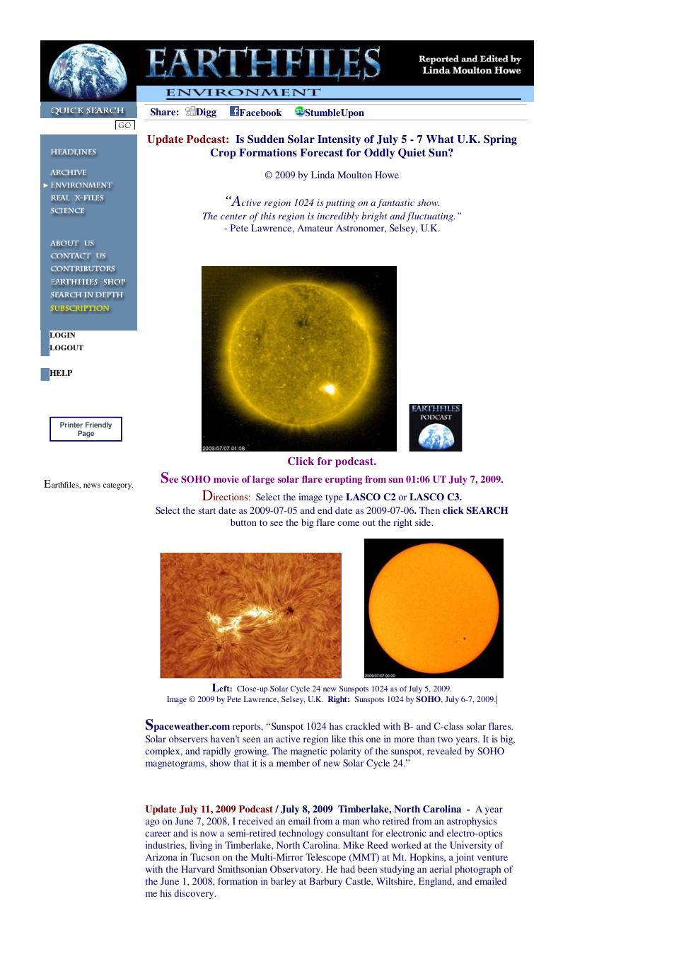 07 11 2009 Update Podcast Is Sudden Solar Intensity of July 5 - 7 What U.K. Spring Crop Formations Forecast for Oddly Quiet Sun cover