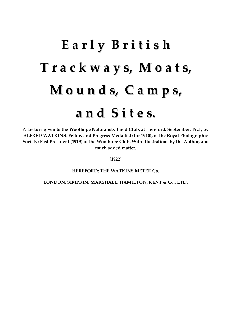 Early British Trackways - A Watkins cover