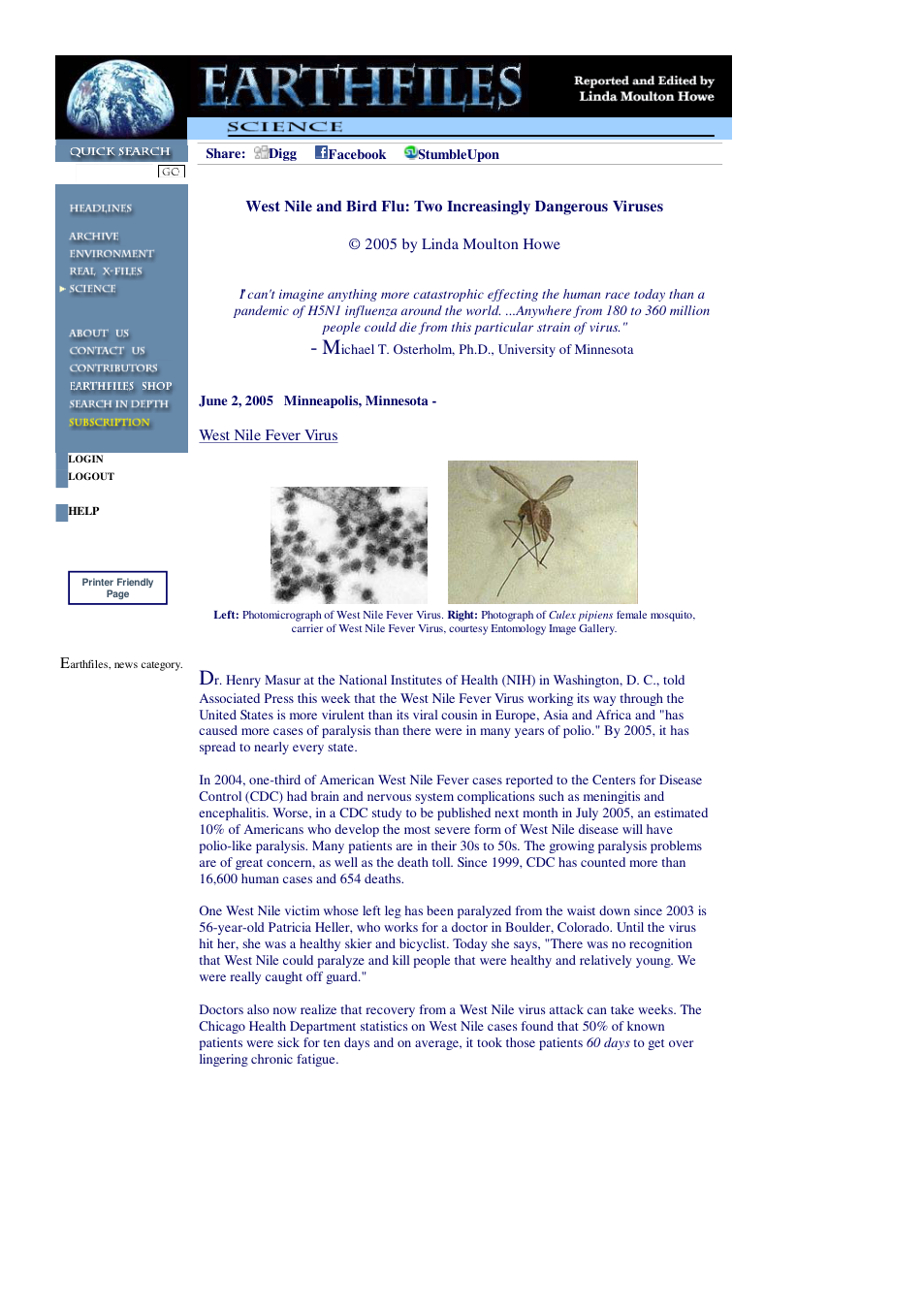06 03 2005 West Nile and Bird Flu Two Increasingly Dangerous Viruses cover