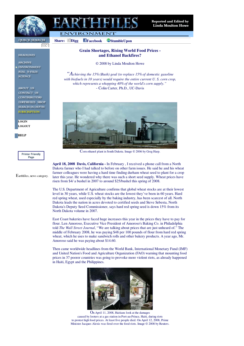 04 18 2008 Grain Shortages, Rising World Food Prices - and Ethanol Backfires cover