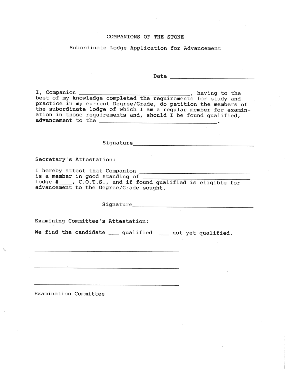 CotS Application for Advancement cover