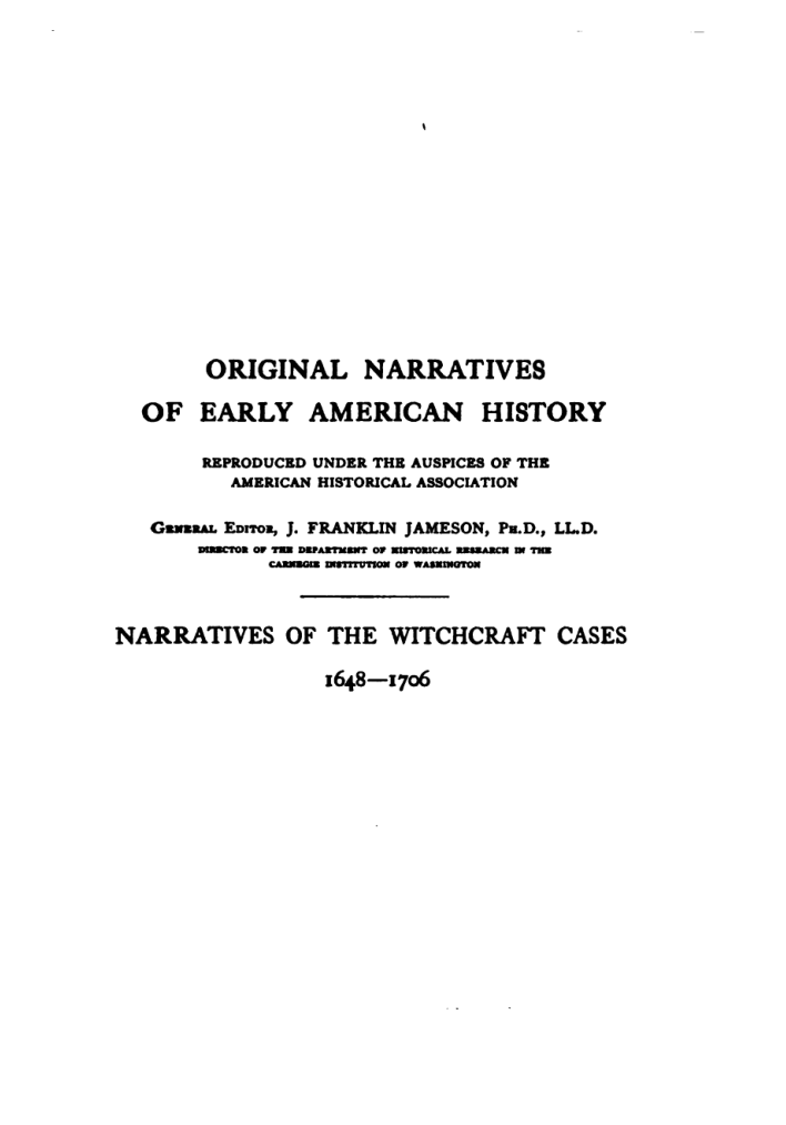Narratives Of The Witchcraft Cases, 1648-1706(1914) cover