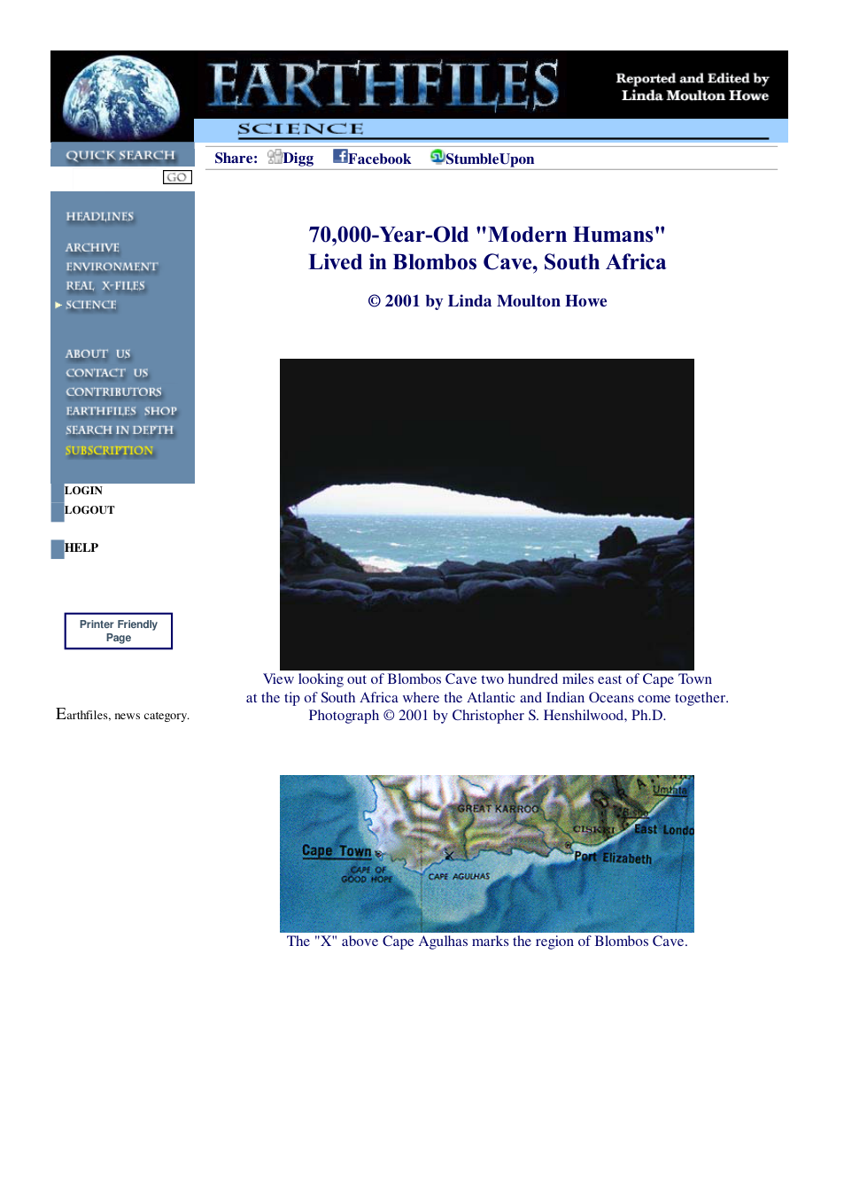 12 08 2001 70,000-Year-Old Modern Humans Lived in Blombos Cave, South Africa cover
