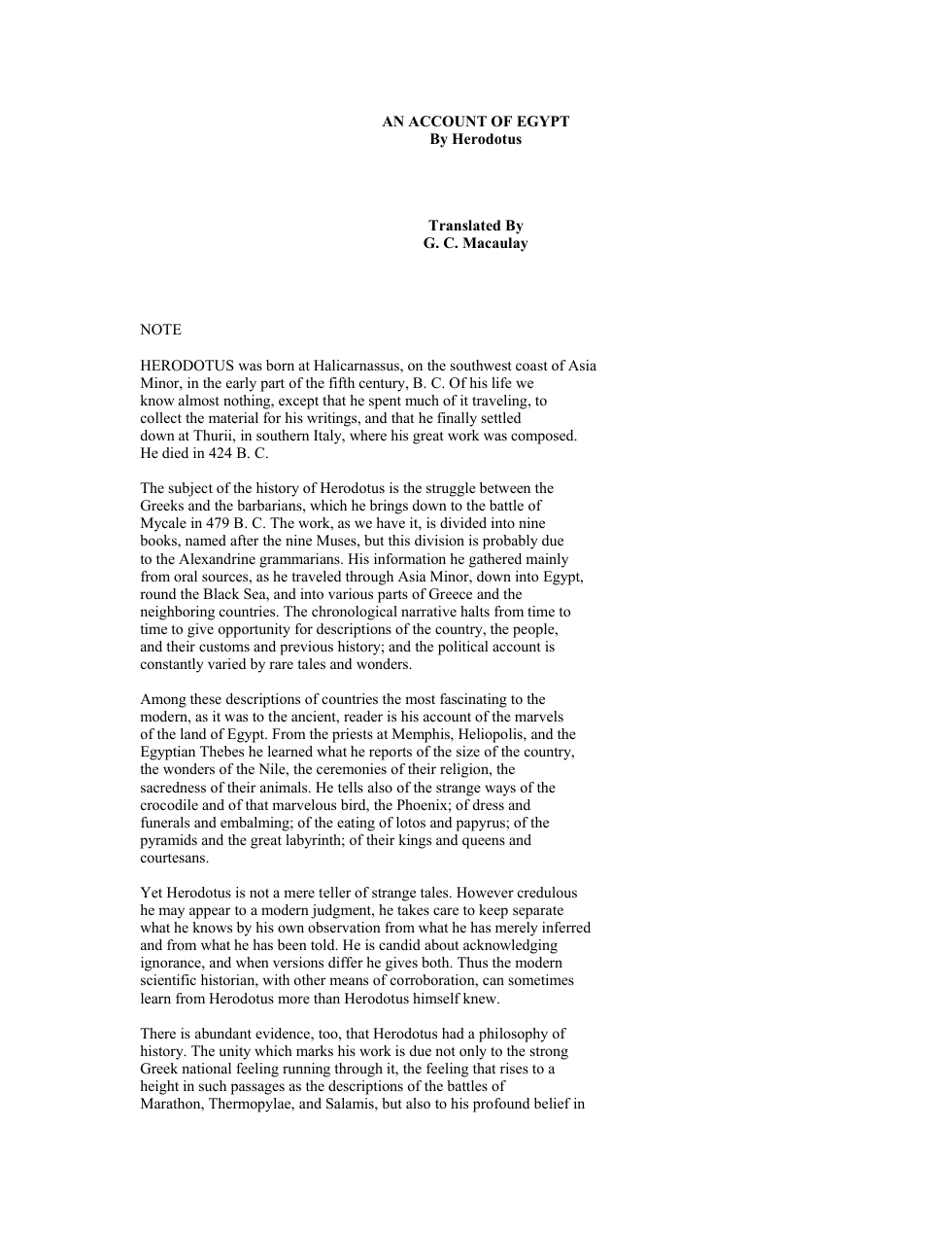 An Account of Egypt by Herodotus cover