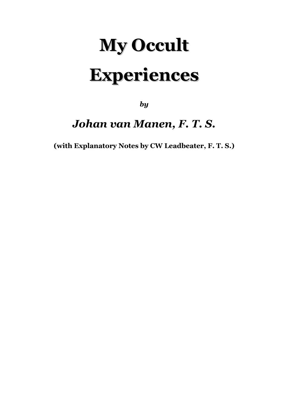 My Occult Experiences - J van Manen cover