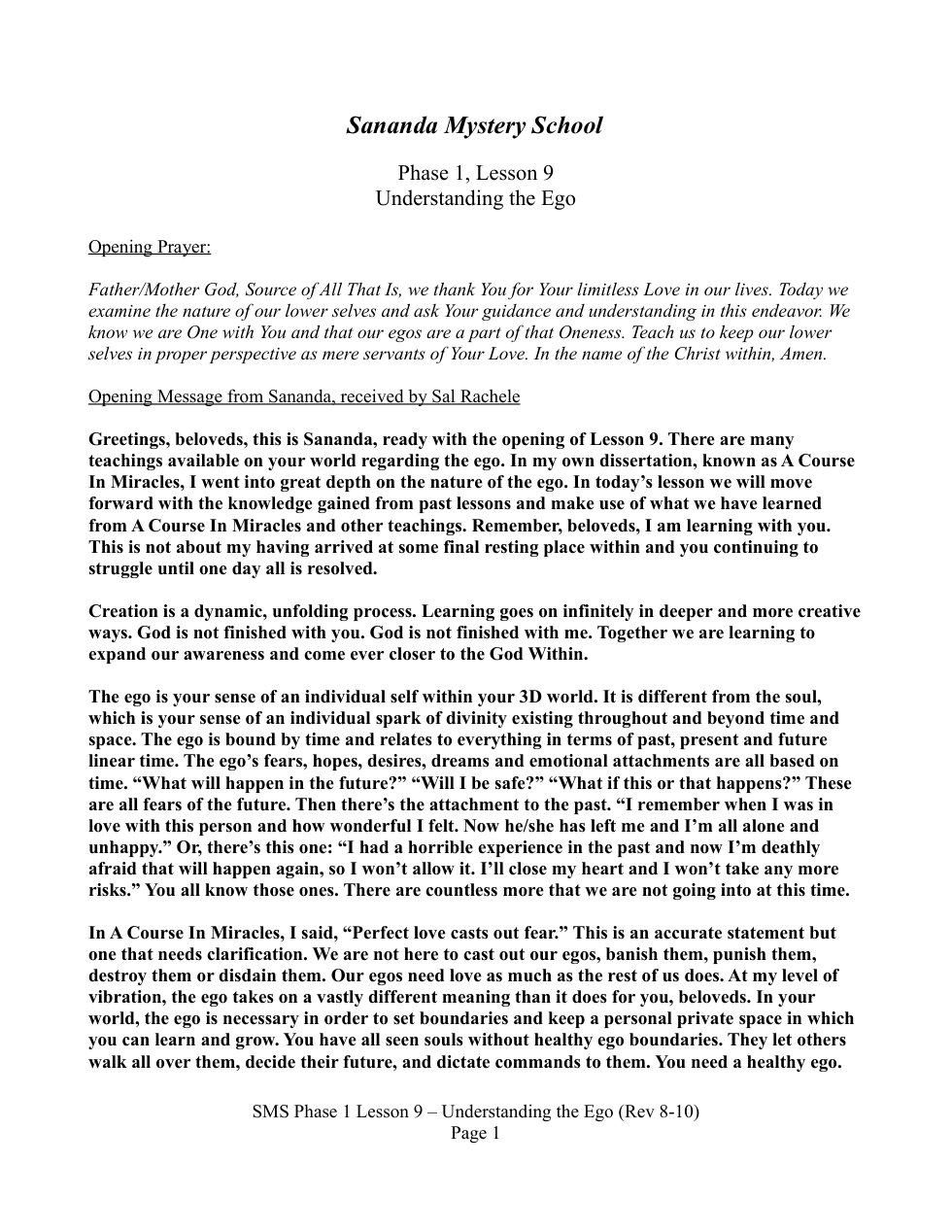 SMS Phase 1 Lesson 9 - Understanding the Ego cover