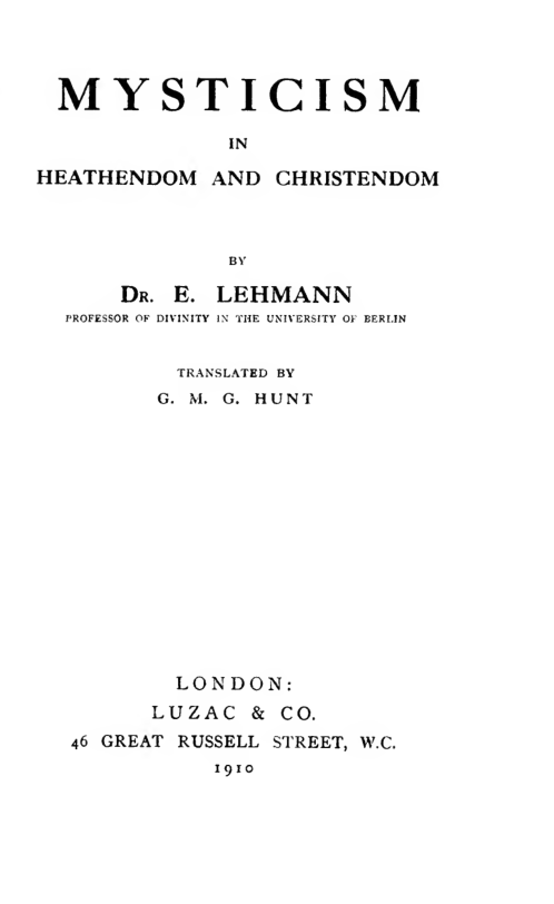 Mysticism in Heathendom & Christianity - E Lehman cover