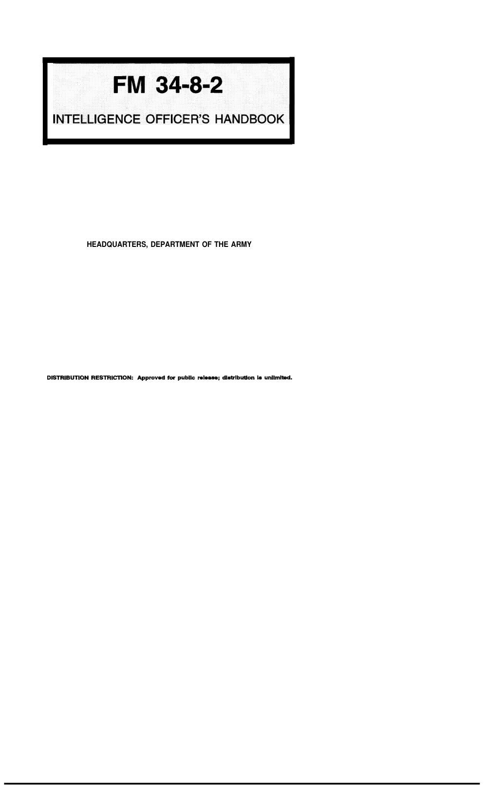 ARMY Intel. Officers Handbook FM 34-8-2 1998 212 pages cover