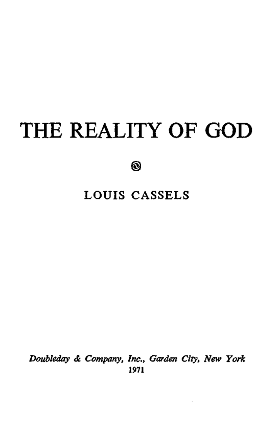Louis Cassels - The Reality of God cover