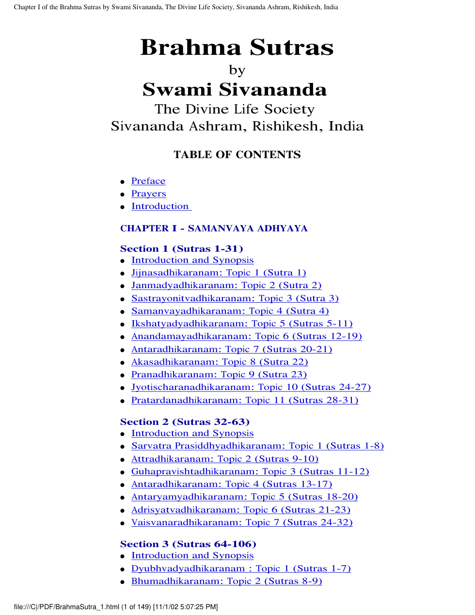 Brahma Sutras cover