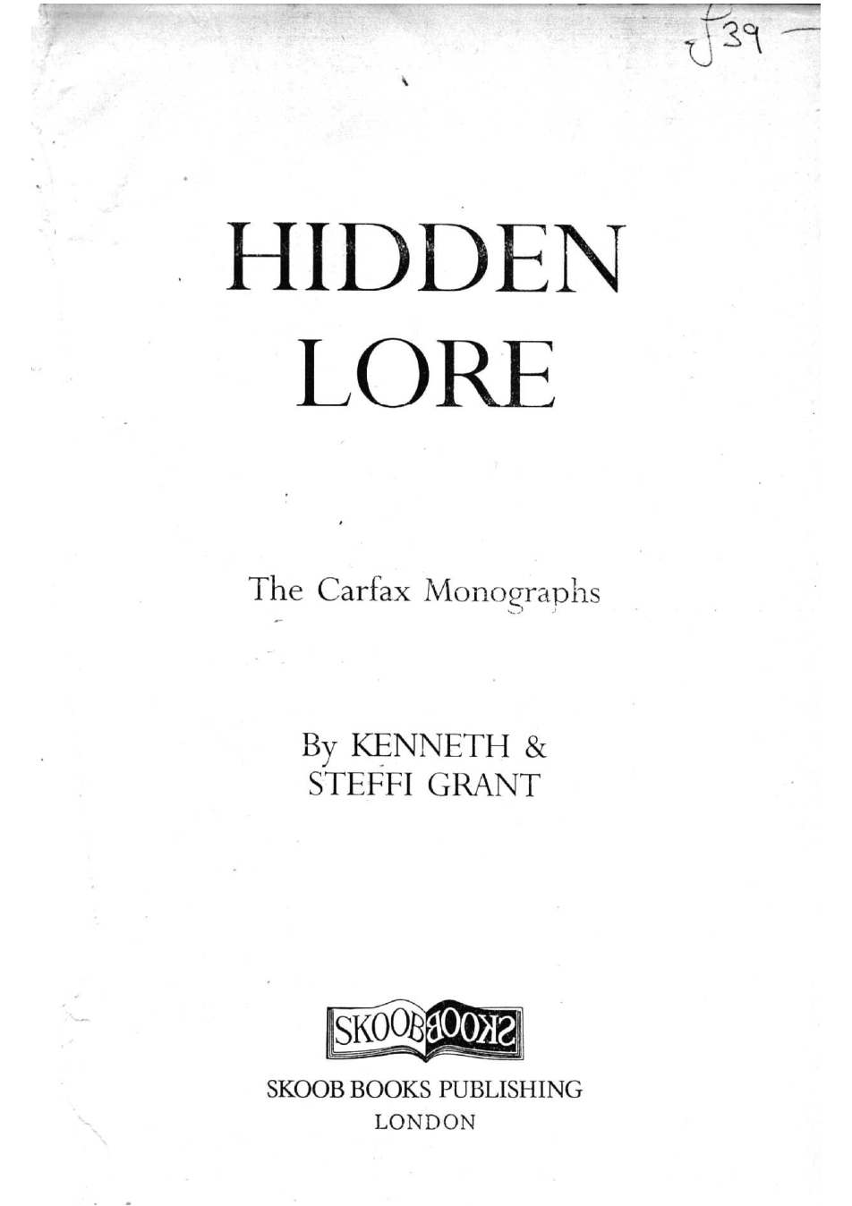 Kenneth Grant - Hidden Lore cover