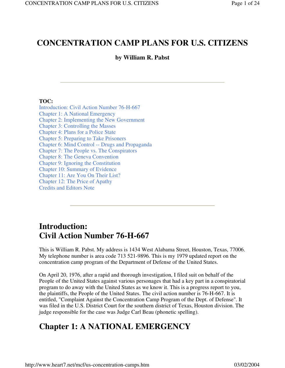 Pabst - Concentration Camp Plans for U.S. Citizens cover