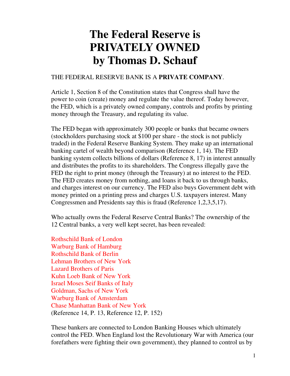Federal Reserve Is Privately Owned cover
