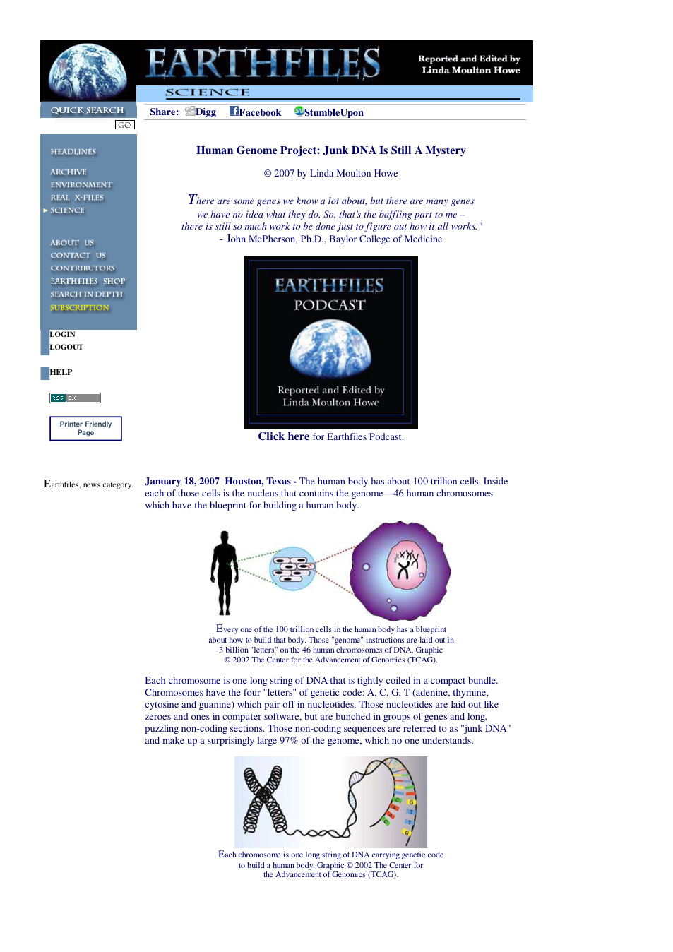 01 19 2007 Human Genome Project Junk DNA Is Still A Mystery cover