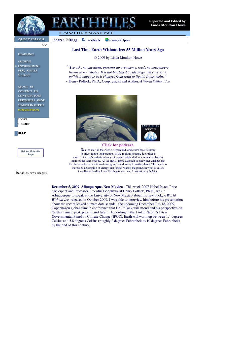 12 05 2009 Last Time Earth Without Ice 55 Million Years Ago cover