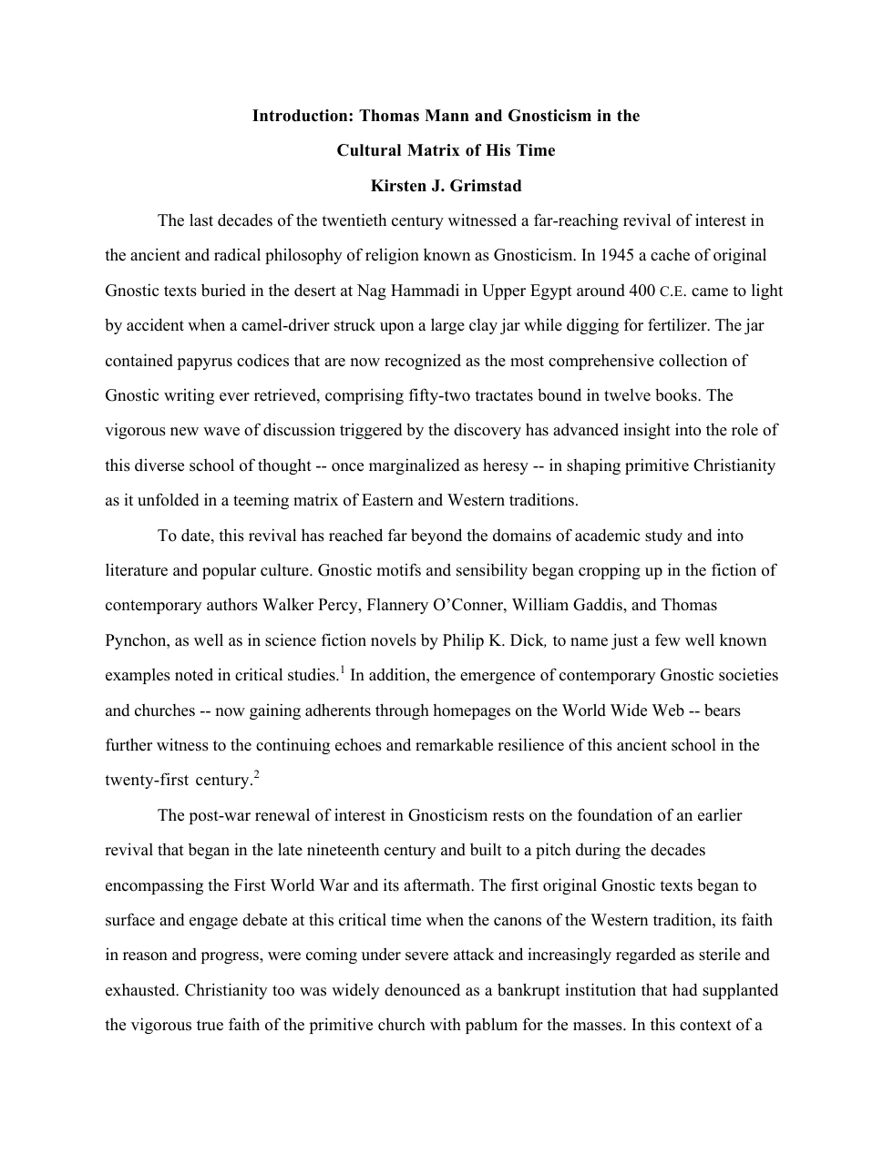 Introduction Thomas Mann and Gnosticism cover