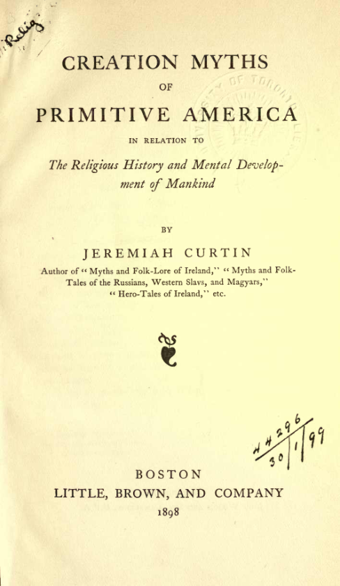 Creation Myths Of Primitive America - J Curtin cover
