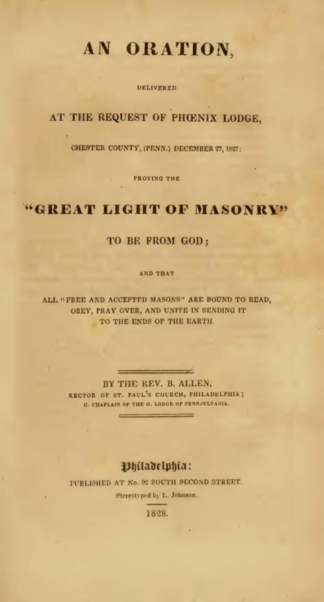 The Great Light Of Masonry - B Allen cover