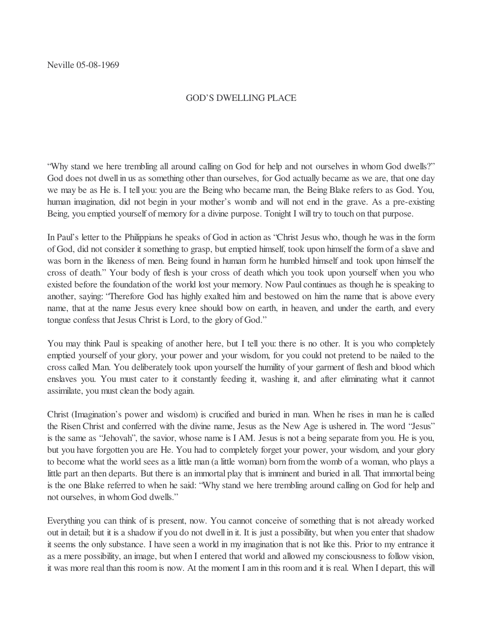 1969.05.08, Gods Dwelling Place cover