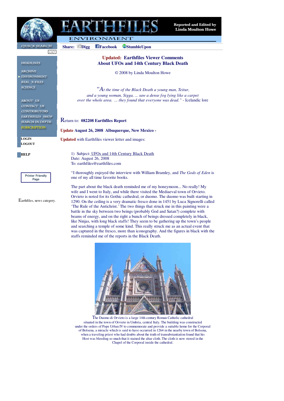 08 26 2008 Update Earthfiles Viewer Comments About UFOs and 14th Century Black Death cover