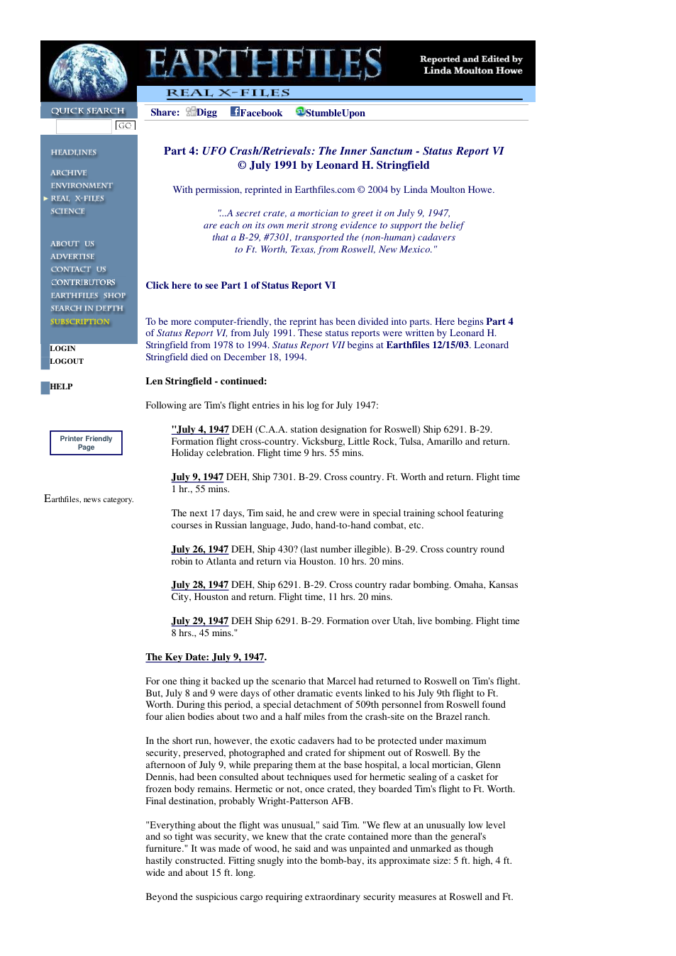 03 08 2004 Part 4 UFO Crash Retrievals The Inner Sanctum - Status Report VI July 1991 by Leonard H. Stringfield cover